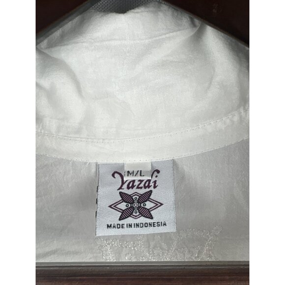 Women’s Yazdi Size M/L White Cotton Long Sleeve Button Up with Floral Embroidery - Picture 6 of 7